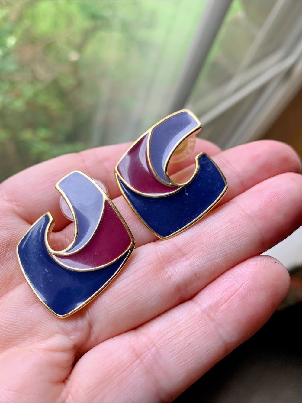 Vintage Trifari Violet Enamel Earrings